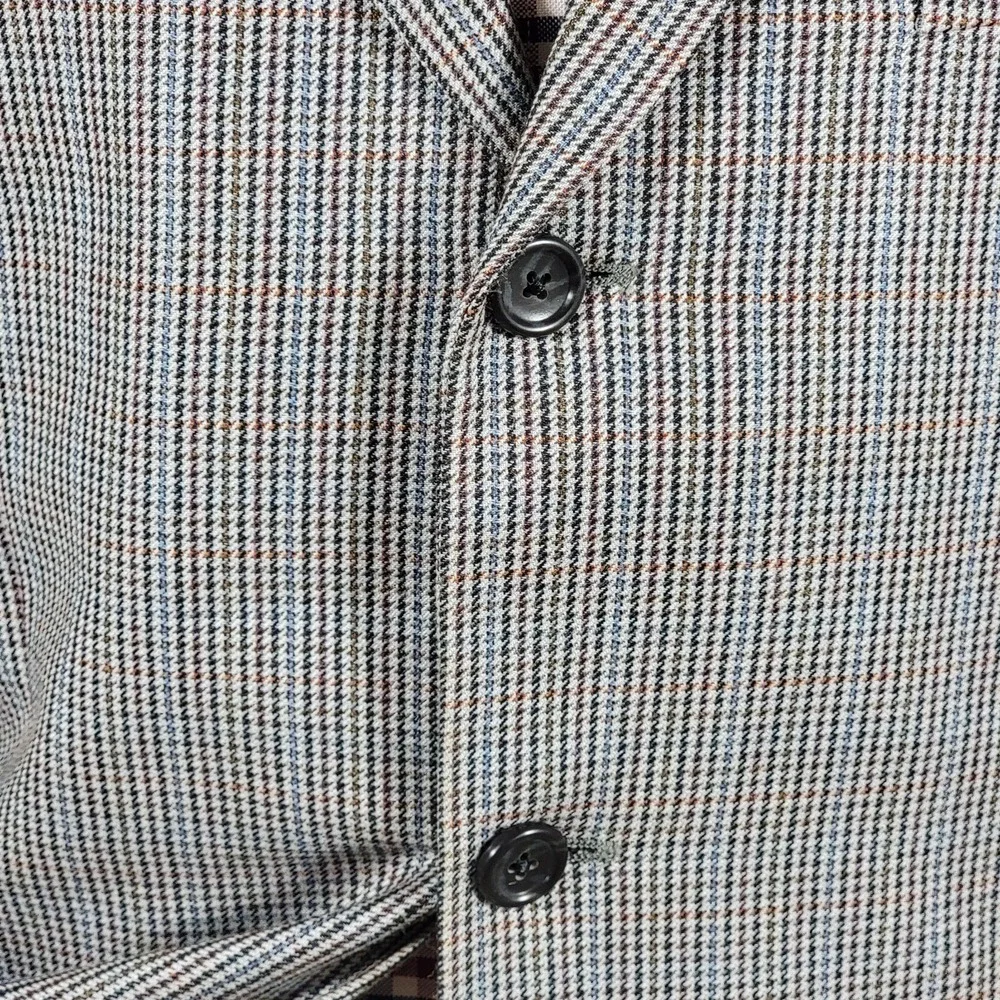 Jones New York Men's Sport Coat Three Button Gray Houndstooth Silk Wool Size 40L